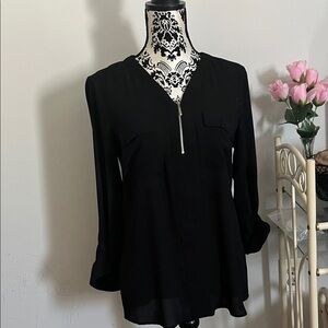 Notations Black Long Sleeve Blouse with Zipper